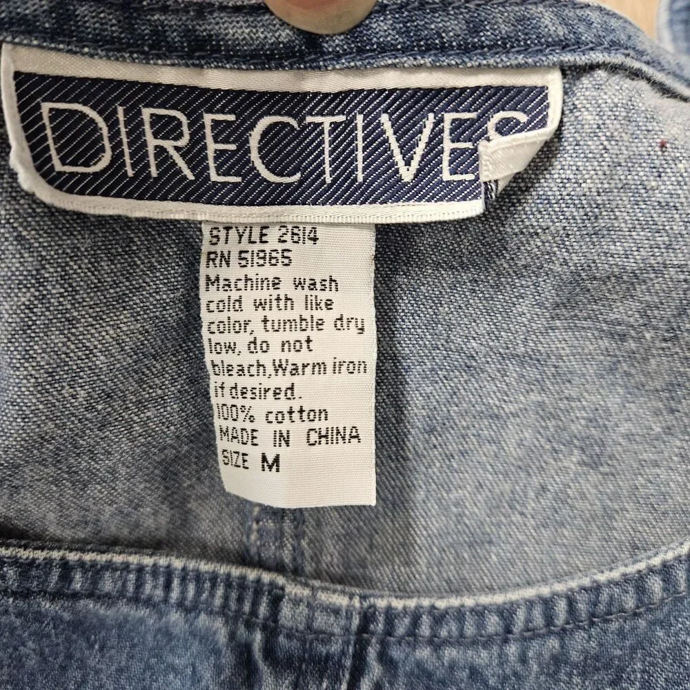Directives Vintage 90s Denim Jumper Front Pockets Adjustable Button Women Medium